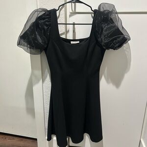 Black Dress with Sheer Puff Sleeves